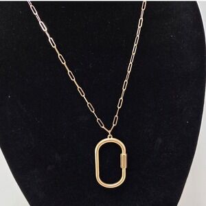 Gold Tone Carabiner Lock Pendant Necklace‎ Statement Paperclip Chain